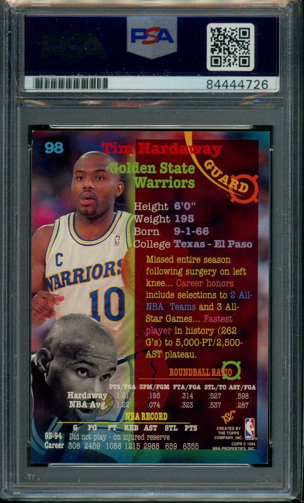 1994-95 Topps Stadium Club Autograph Tim Hardaway PSA DNA Certified