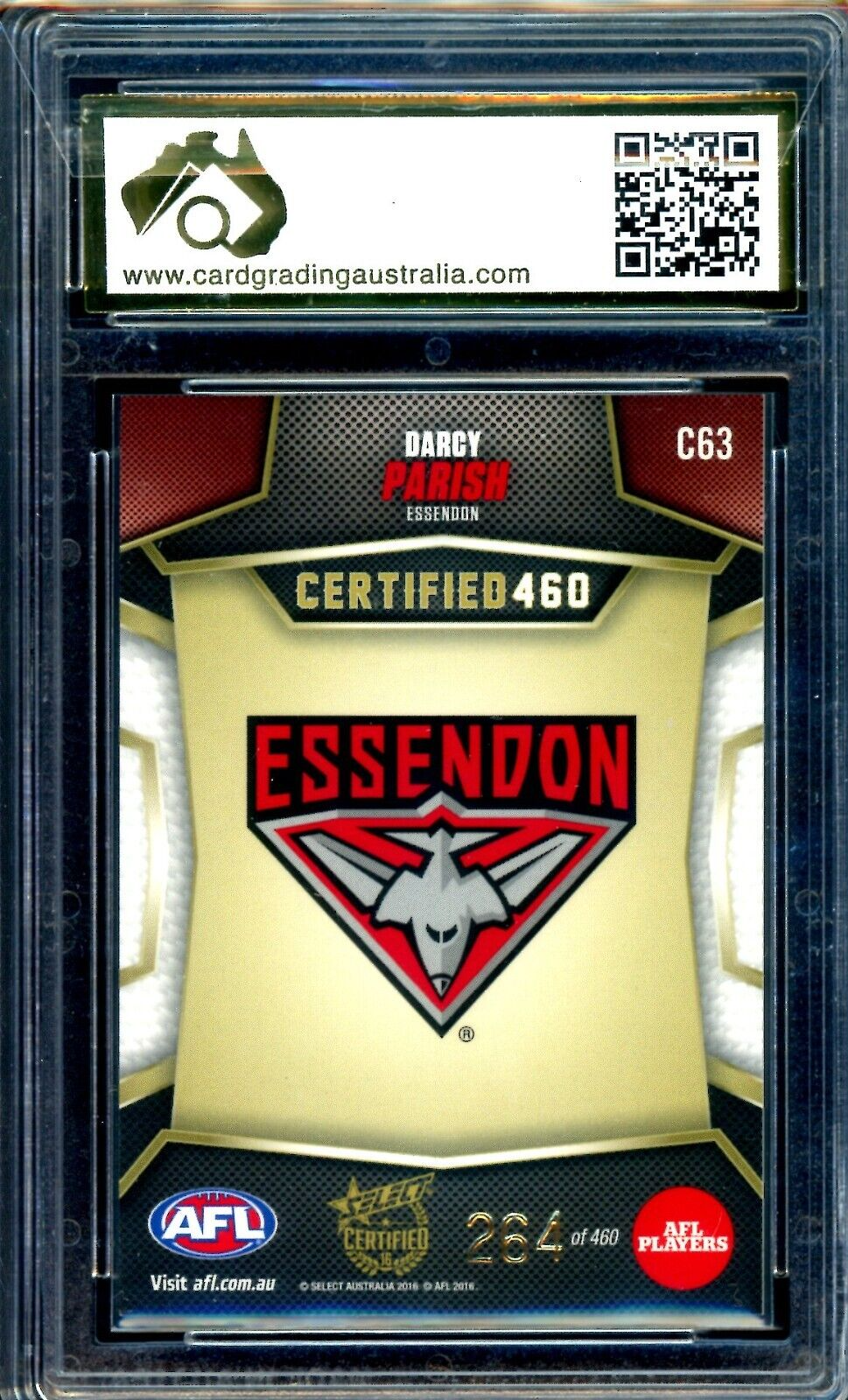 2016 Select Certified AFL Certified 460 Darcy Parish ROOKIE Graded CGA 9