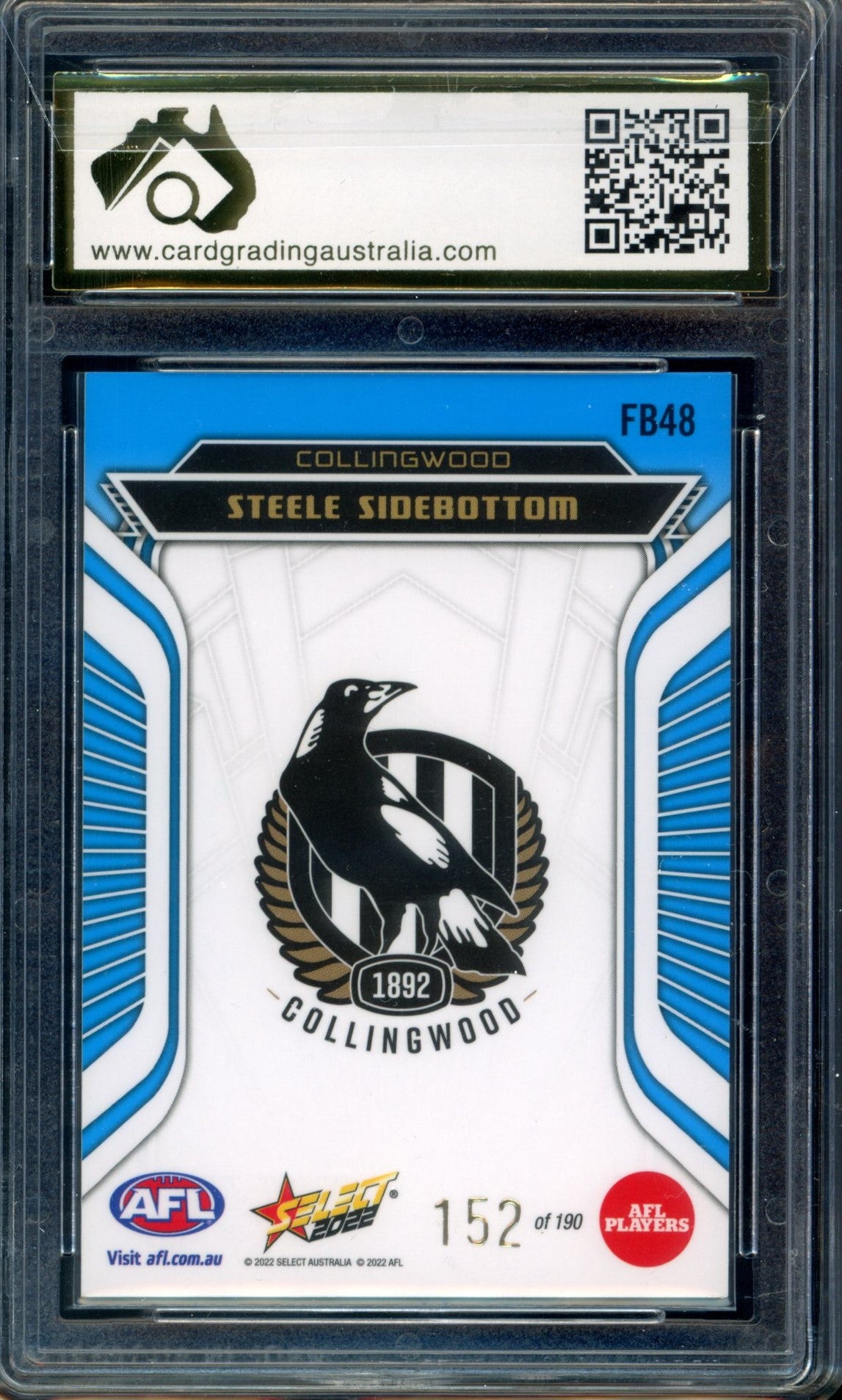 Share 2022 Select AFL FRACTURED ARCTIC BLUE Steele Sidebottom Graded CGA 10
