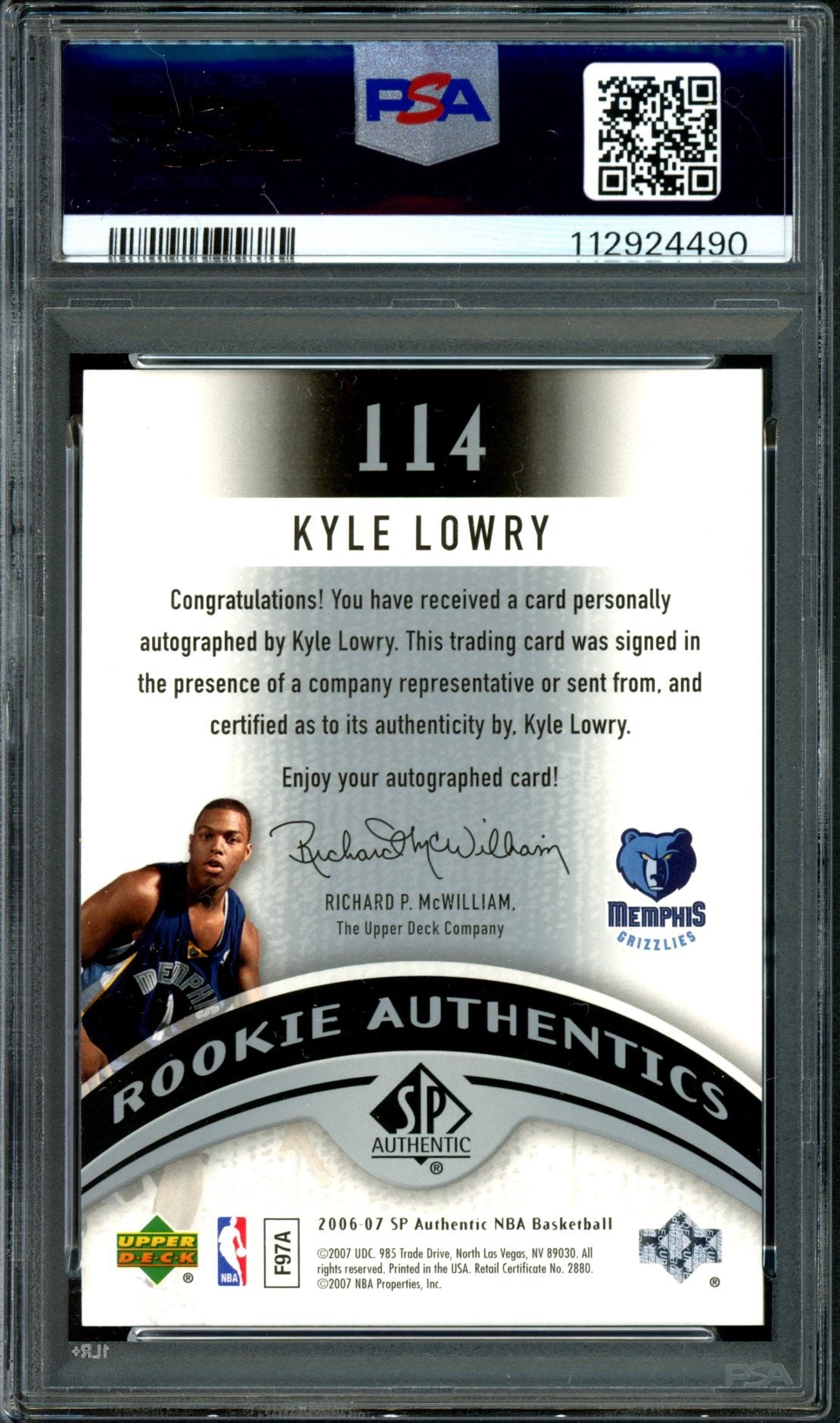2006 SP Authentic NBA Kyle Lowry ROOKIE AUTOGRAPH Graded PSA Authentic DNA