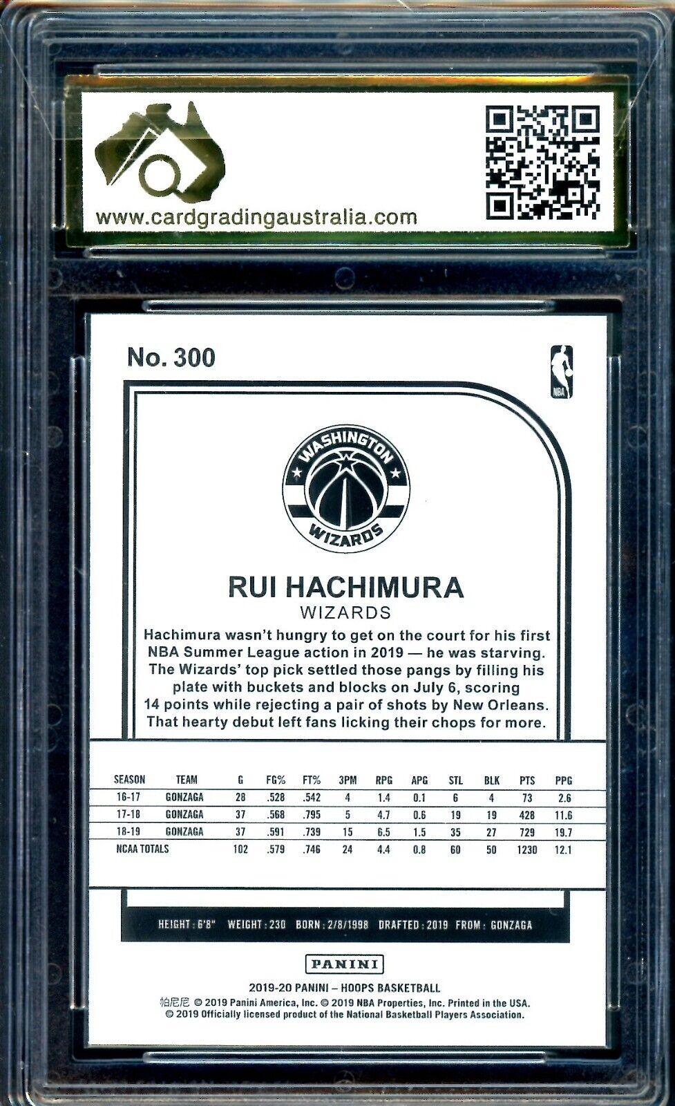 2019-20 Panini Hoops NBA #300 Rui Hachimura ROOKIE CARD Graded CGA 10