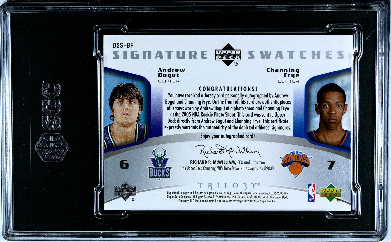 2005-06 Upper Deck NBA Trilogy Andrew Bogut Dual Swatches/15 Graded SGC 9.5