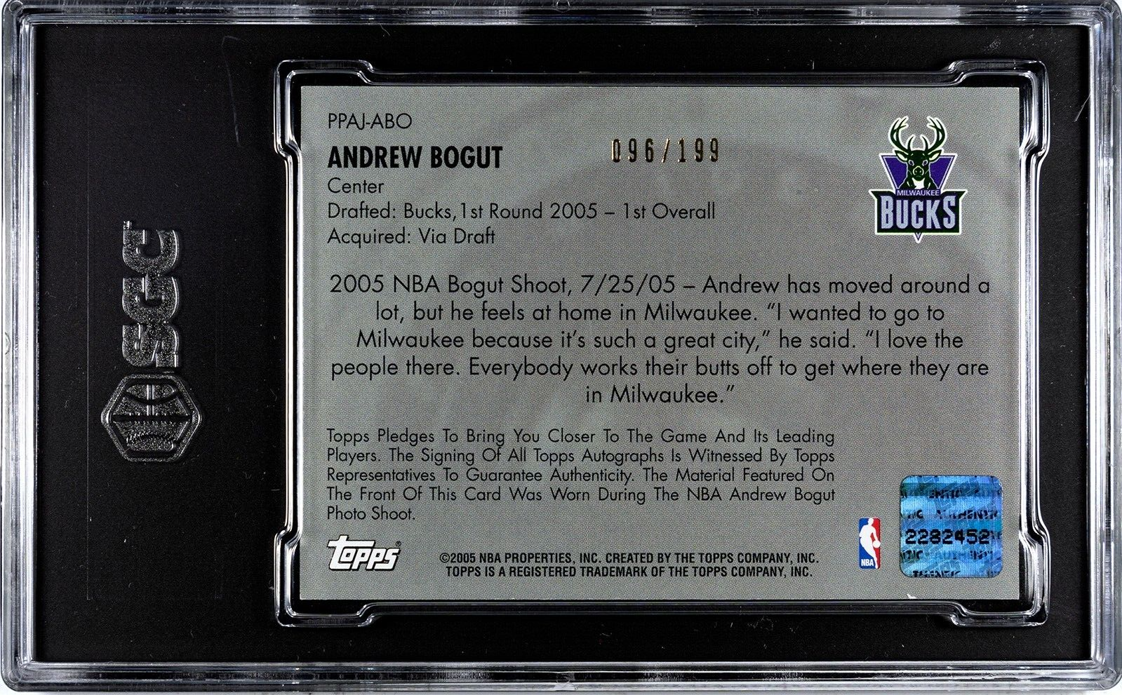 2005-06 Topps NBA Andrew Bogut ROOKIE PATCH AUTO Picture Perfect Grade