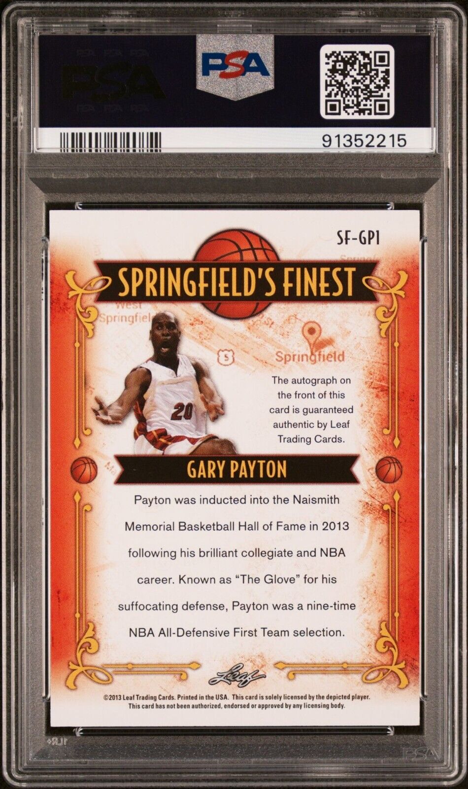 2013 LEAF Sports Heroes Finest Auto GaryPayton 1/5 Graded PSA 6 NBA